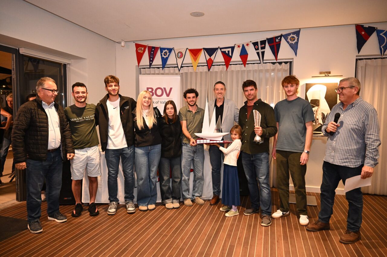 The Calypso crew receiving the BOV Gozo Trophy at the Royal Malta Yacht Club
