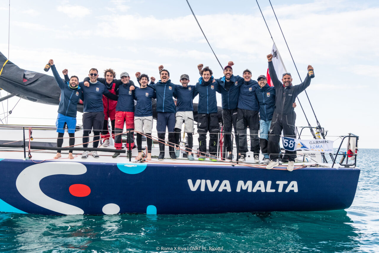 The Viva Malta crew celebrating on deck after the Roma Per Tutti